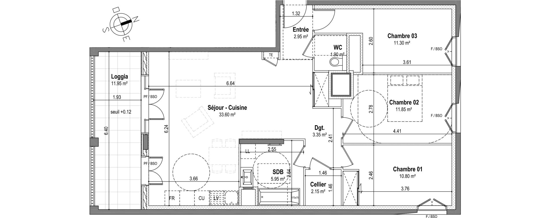 Appartement T4 de 83,85 m2 &agrave; Lyon Gerland (7eme)