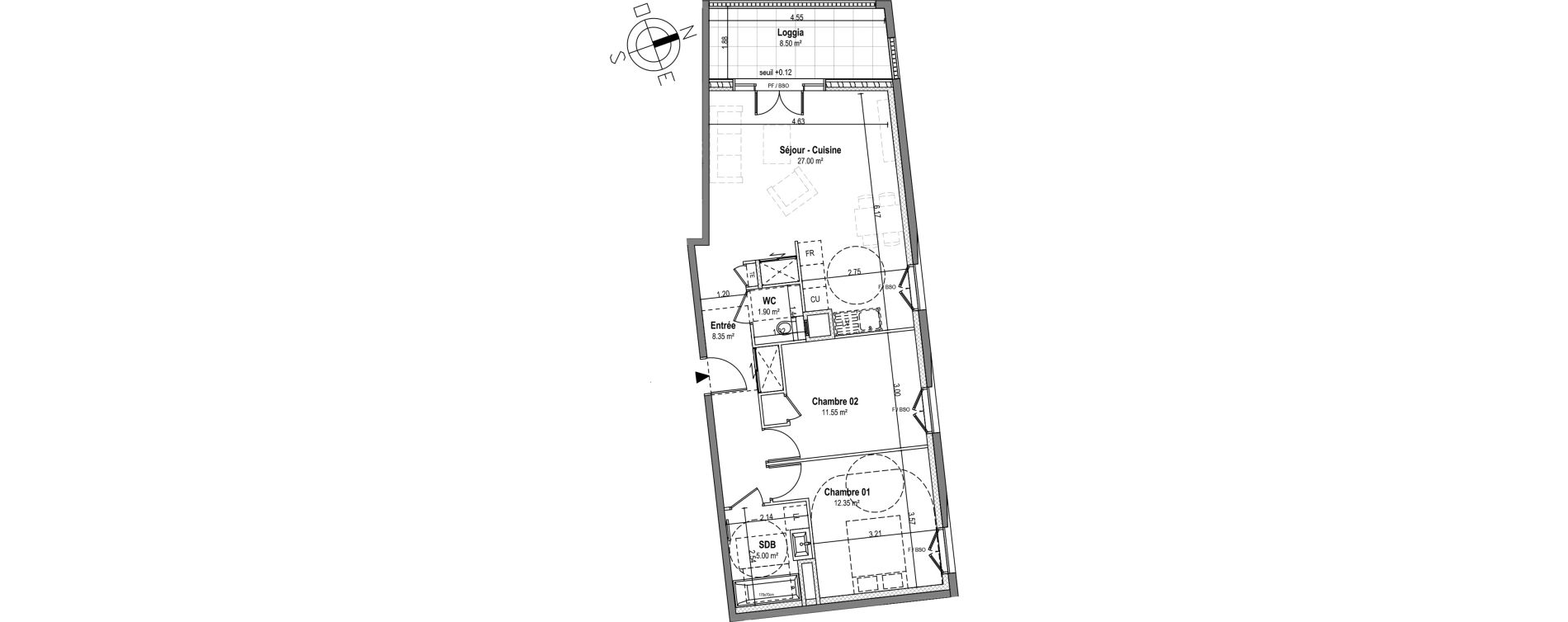 Appartement T3 de 66,30 m2 &agrave; Lyon Gerland (7eme)