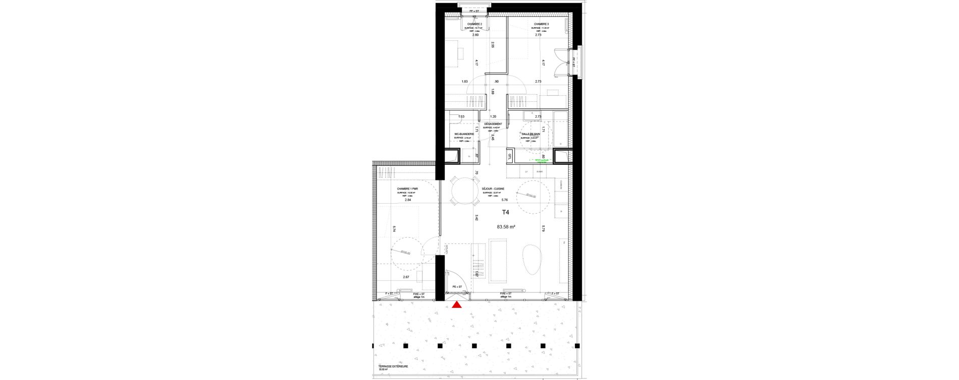 Appartement T4 de 83,58 m2 &agrave; Lyon Girondins (7eme)