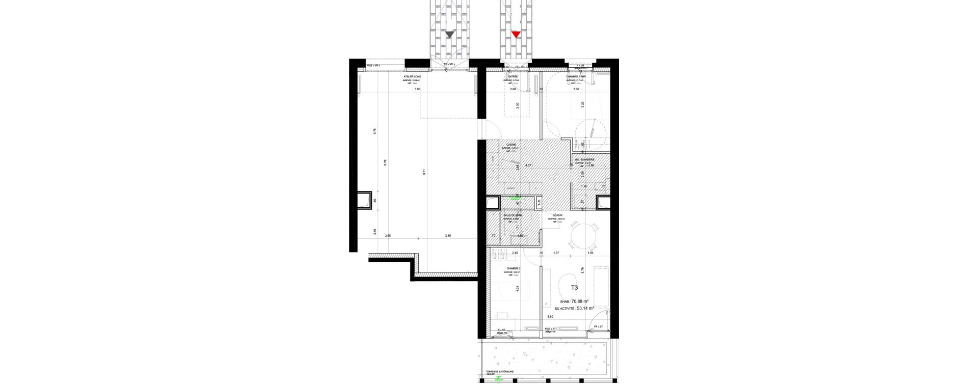Appartement T3 de 70,88 m2 &agrave; Lyon Girondins (7eme)