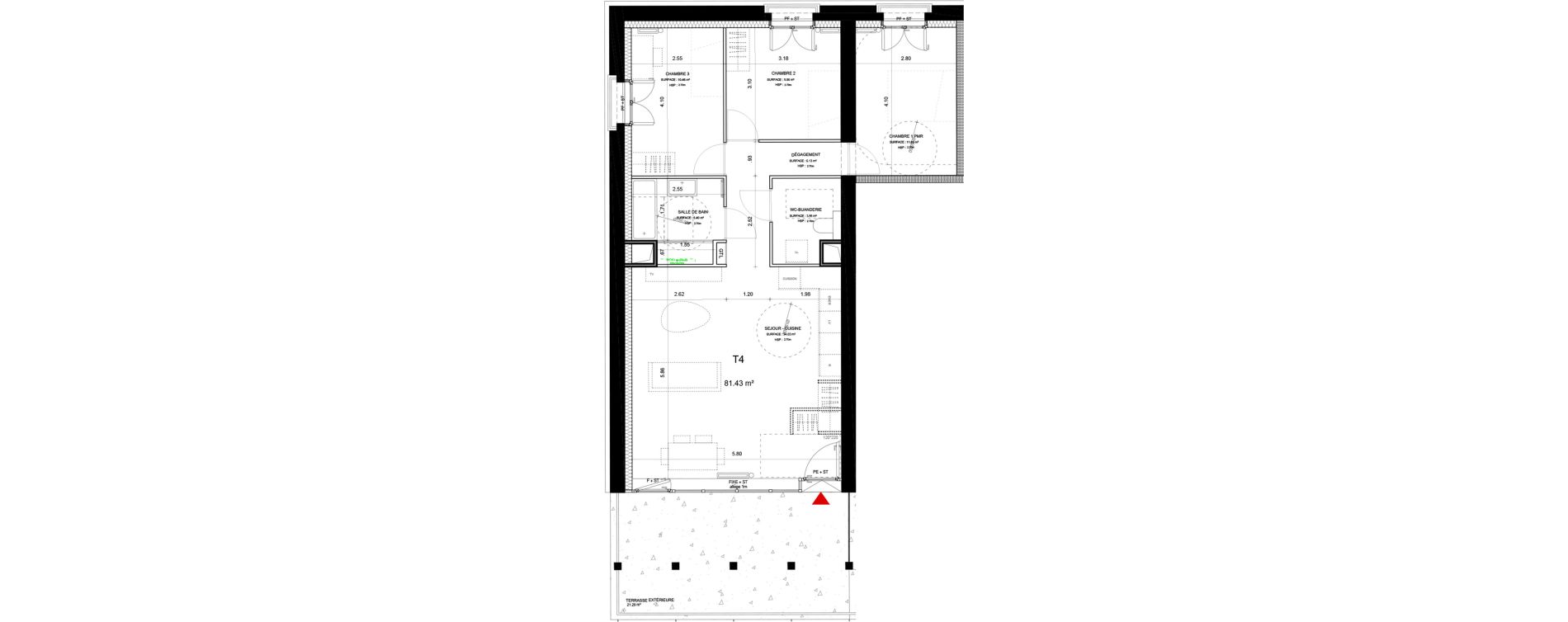 Appartement T4 de 81,43 m2 &agrave; Lyon Girondins (7eme)