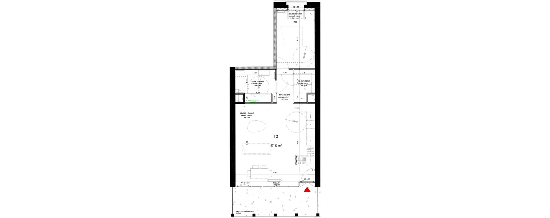 Appartement T2 de 57,33 m2 &agrave; Lyon Girondins (7eme)