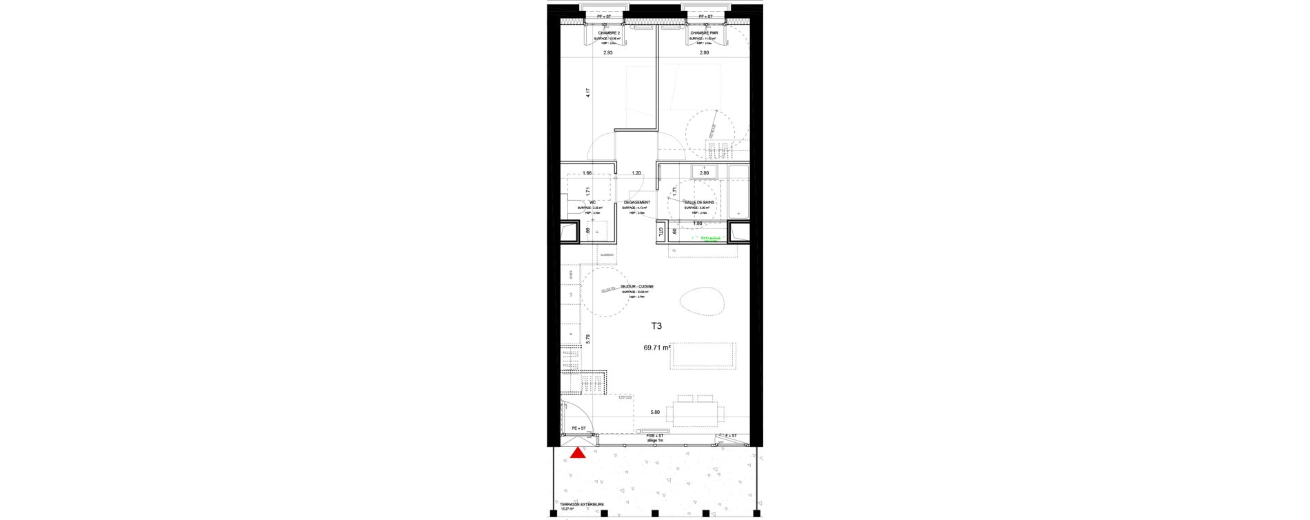 Appartement T3 de 69,71 m2 &agrave; Lyon Girondins (7eme)