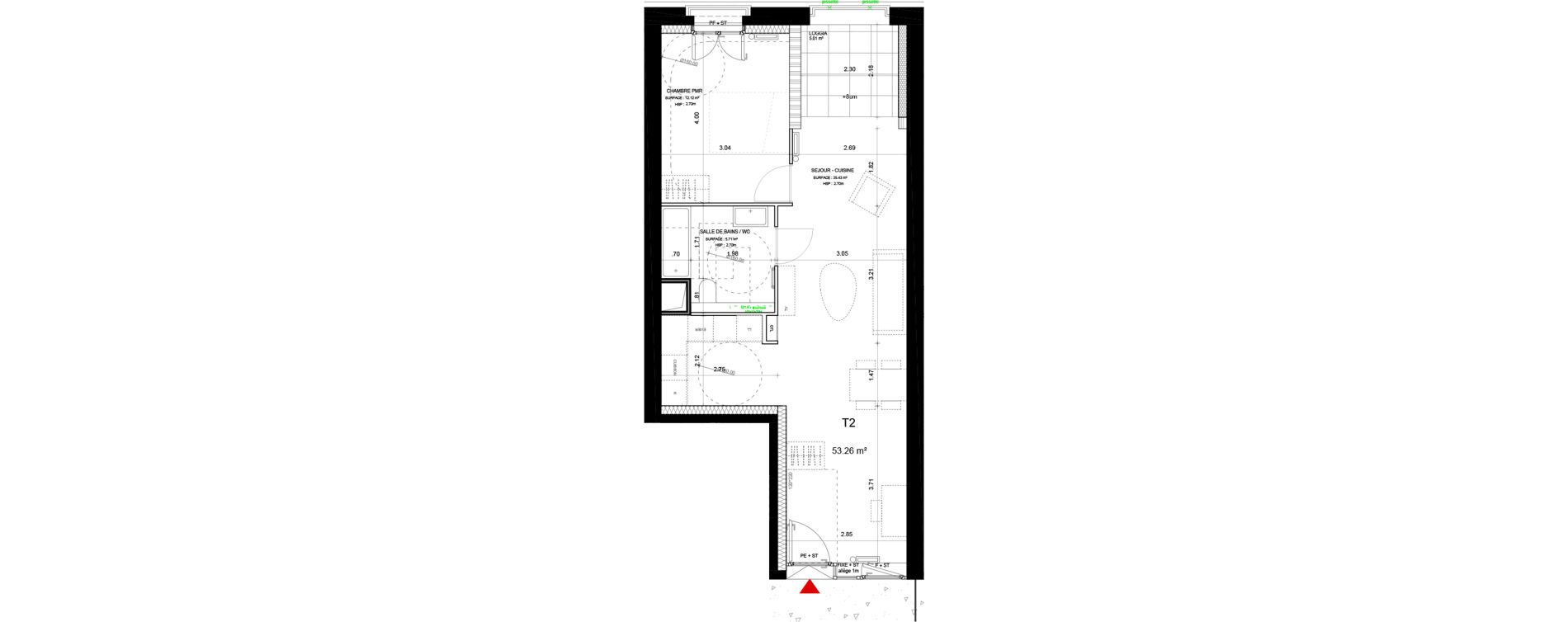 Appartement T2 de 52,26 m2 &agrave; Lyon Girondins (7eme)