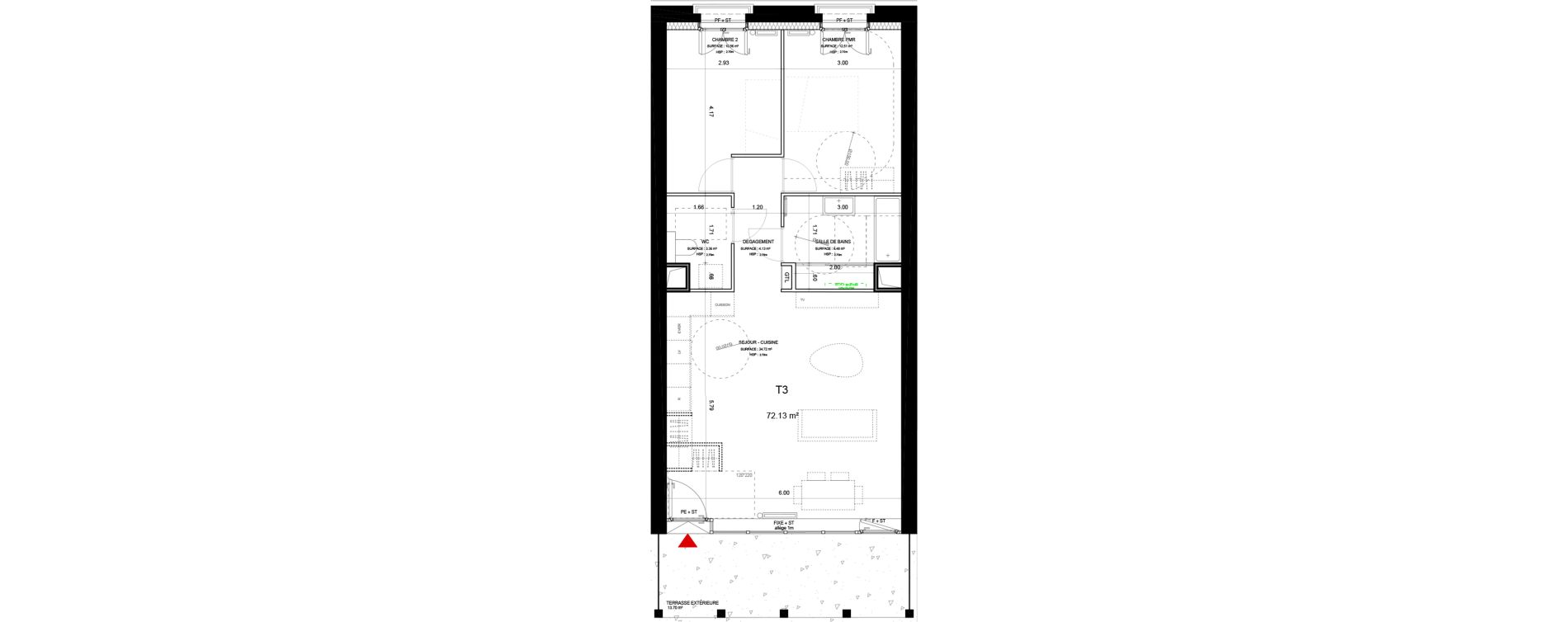 Appartement T3 de 72,13 m2 &agrave; Lyon Girondins (7eme)
