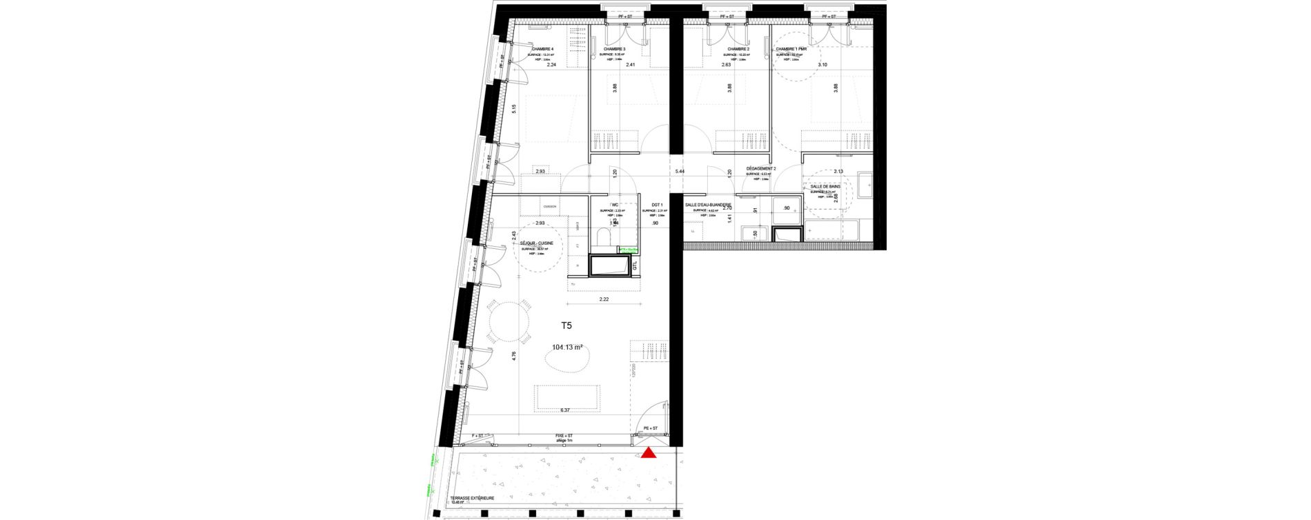 Appartement T5 de 104,13 m2 &agrave; Lyon Girondins (7eme)