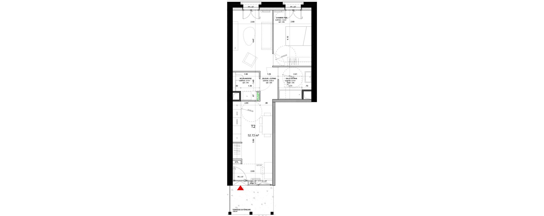 Appartement T2 de 52,72 m2 &agrave; Lyon Girondins (7eme)