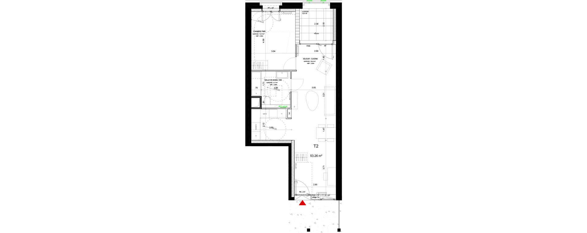 Appartement T2 de 53,26 m2 &agrave; Lyon Girondins (7eme)