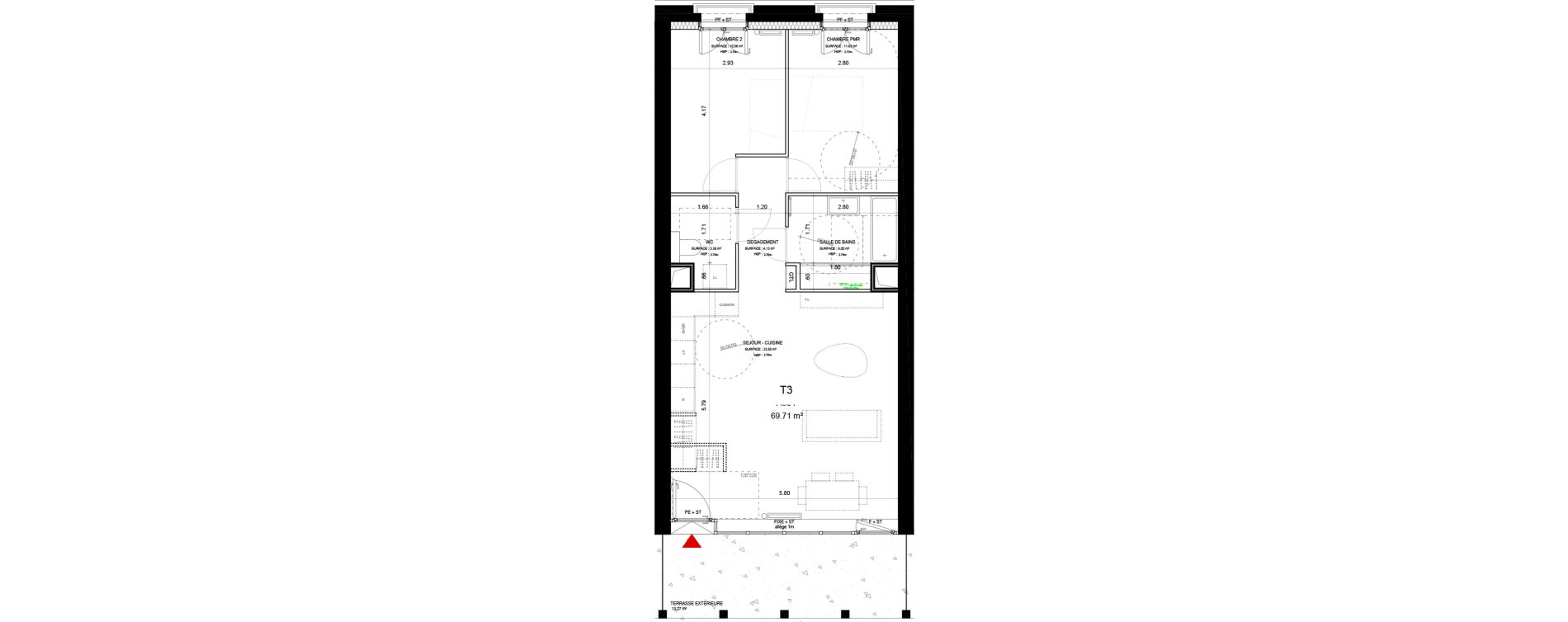 Appartement T3 de 69,71 m2 &agrave; Lyon Girondins (7eme)