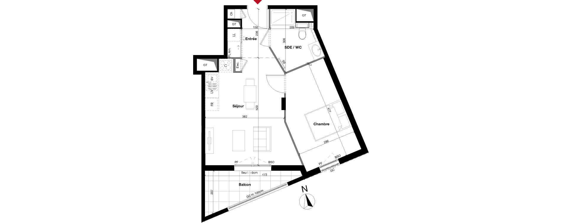 Appartement T2 de 42,26 m2 &agrave; Lyon Lacassagne (3eme)