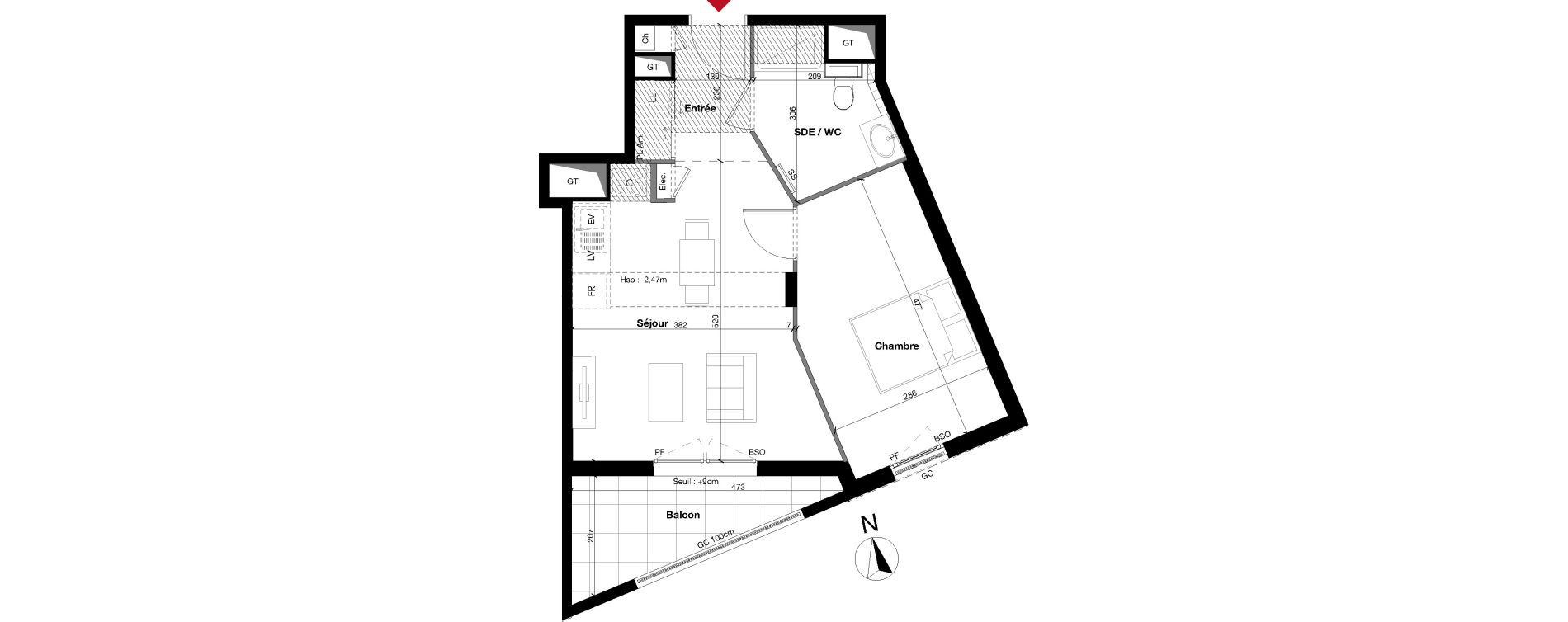 Appartement T2 de 42,26 m2 &agrave; Lyon Lacassagne (3eme)