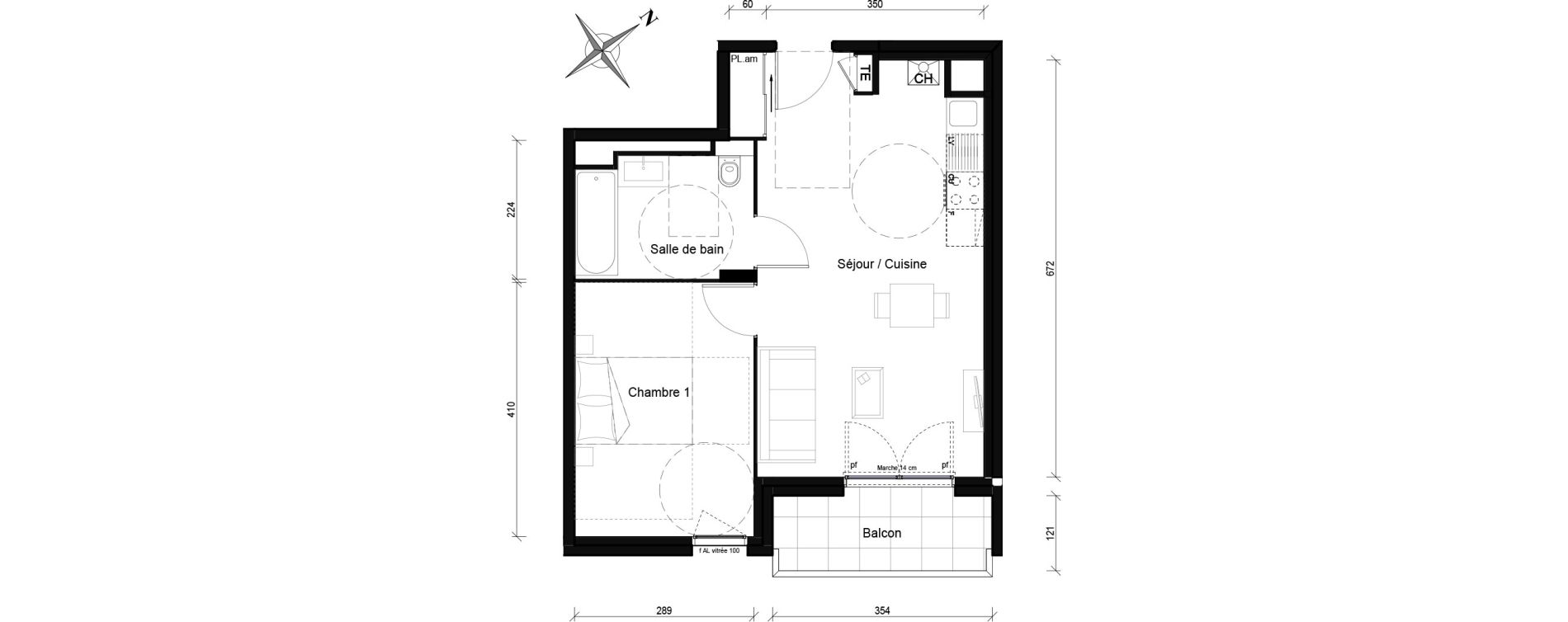Appartement T2 de 42,13 m2 &agrave; Lyon Grand trou (8eme)