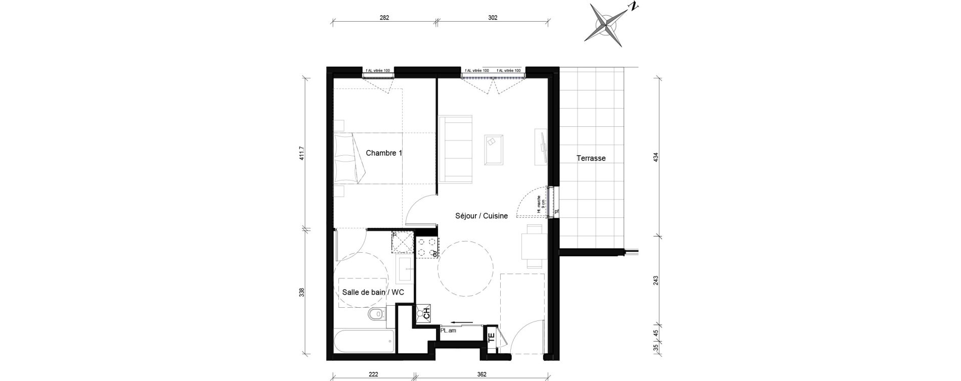 Appartement T2 de 41,77 m2 &agrave; Lyon Grand trou (8eme)