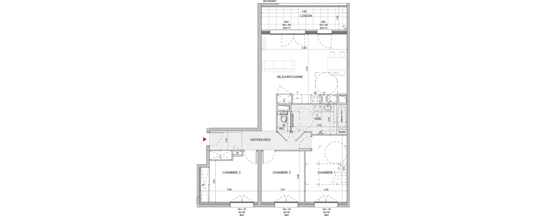 Appartement T4 de 80,67 m2 &agrave; Lyon Yves farges (7eme)