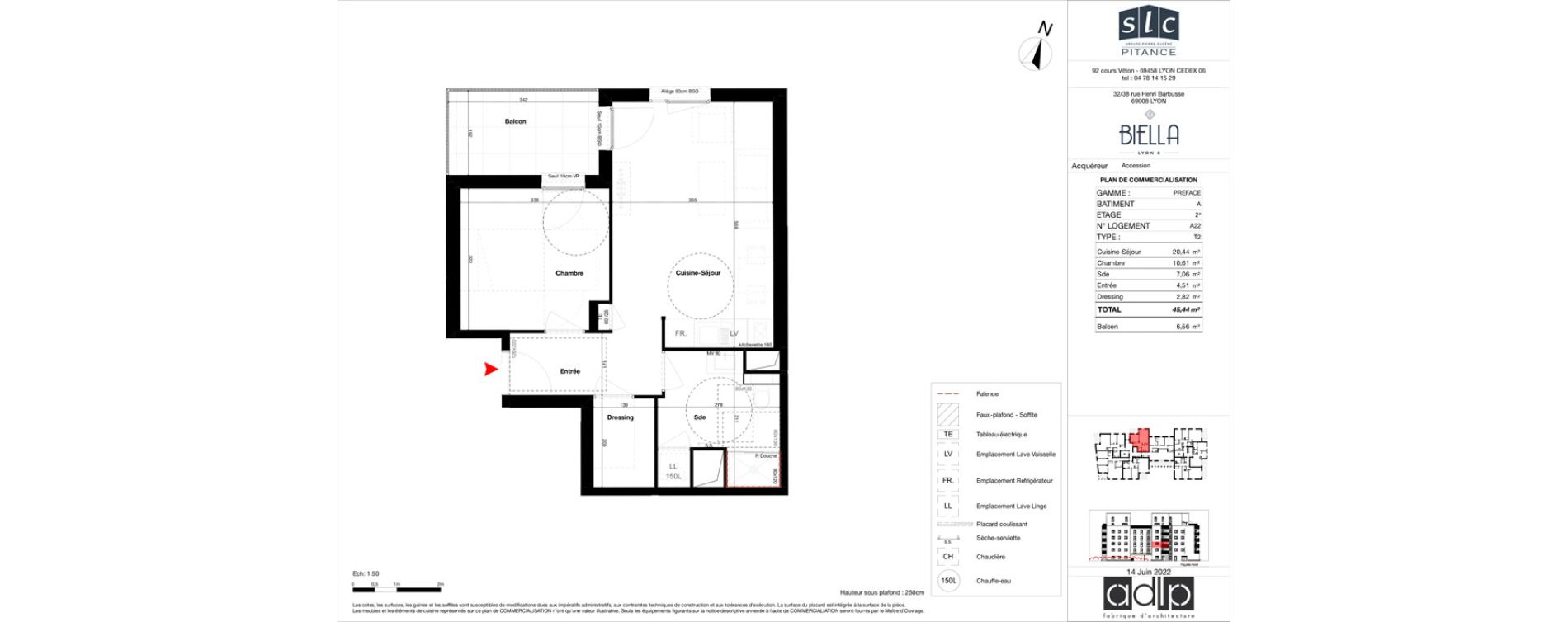 Appartement T2 de 45,44 m2 &agrave; Lyon Petite guille (8eme)