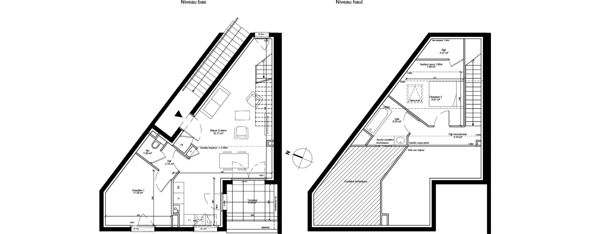 Duplex T3 de 66,65 m2 &agrave; Lyon Saint-just (9eme)