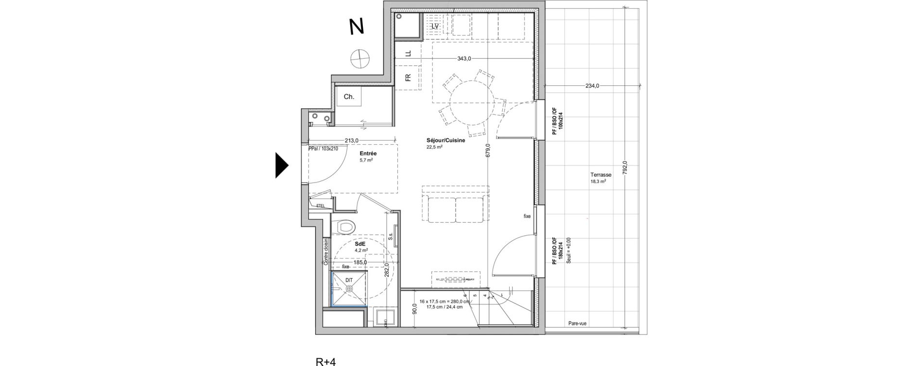 Duplex T3 de 63,80 m2 &agrave; Lyon Feuillat (3eme)