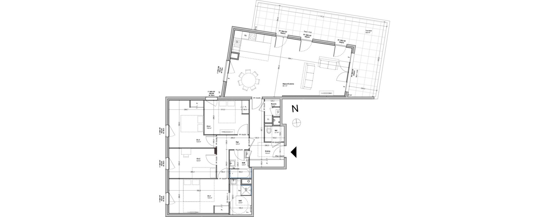 Appartement T5 de 124,60 m2 &agrave; Lyon Feuillat (3eme)