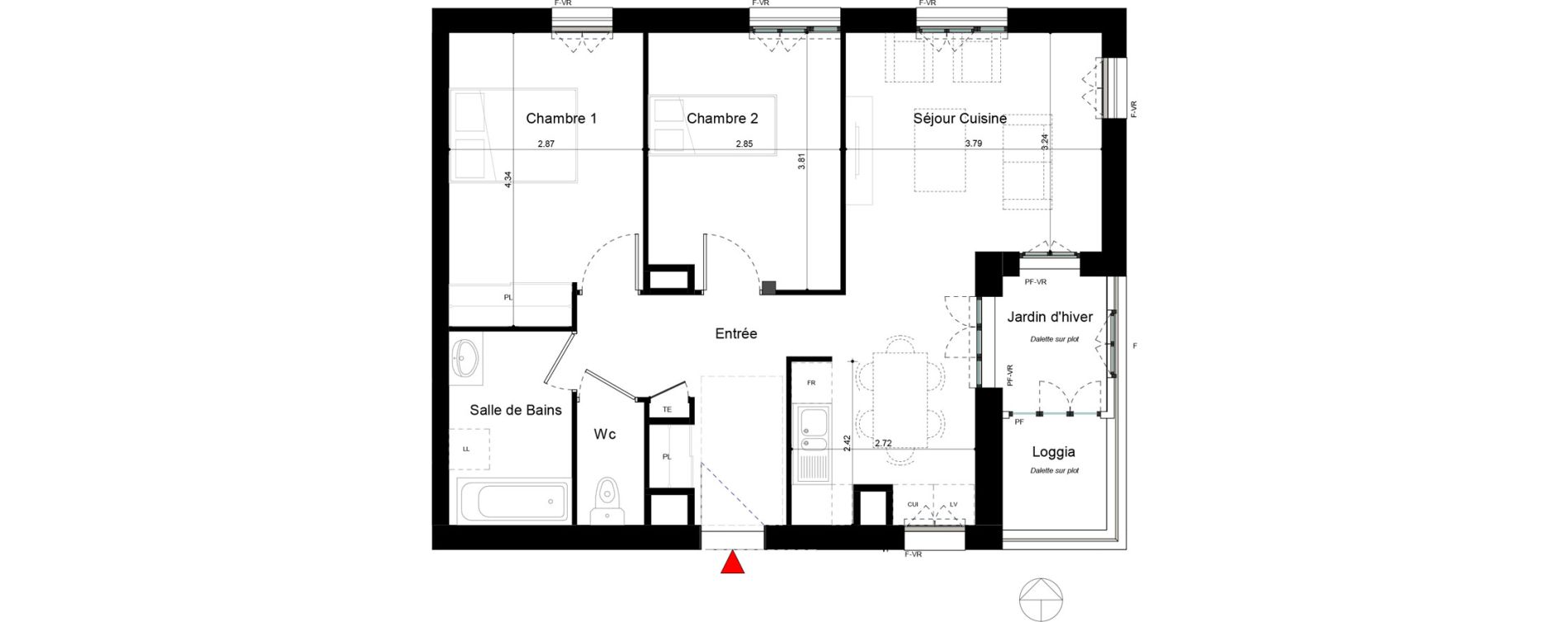 Appartement T3 de 59,85 m2 &agrave; Lyon Bataille (8eme)