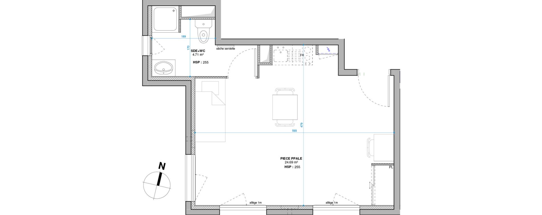 Appartement T1 de 29,40 m2 &agrave; Lyon Grand trou (8eme)