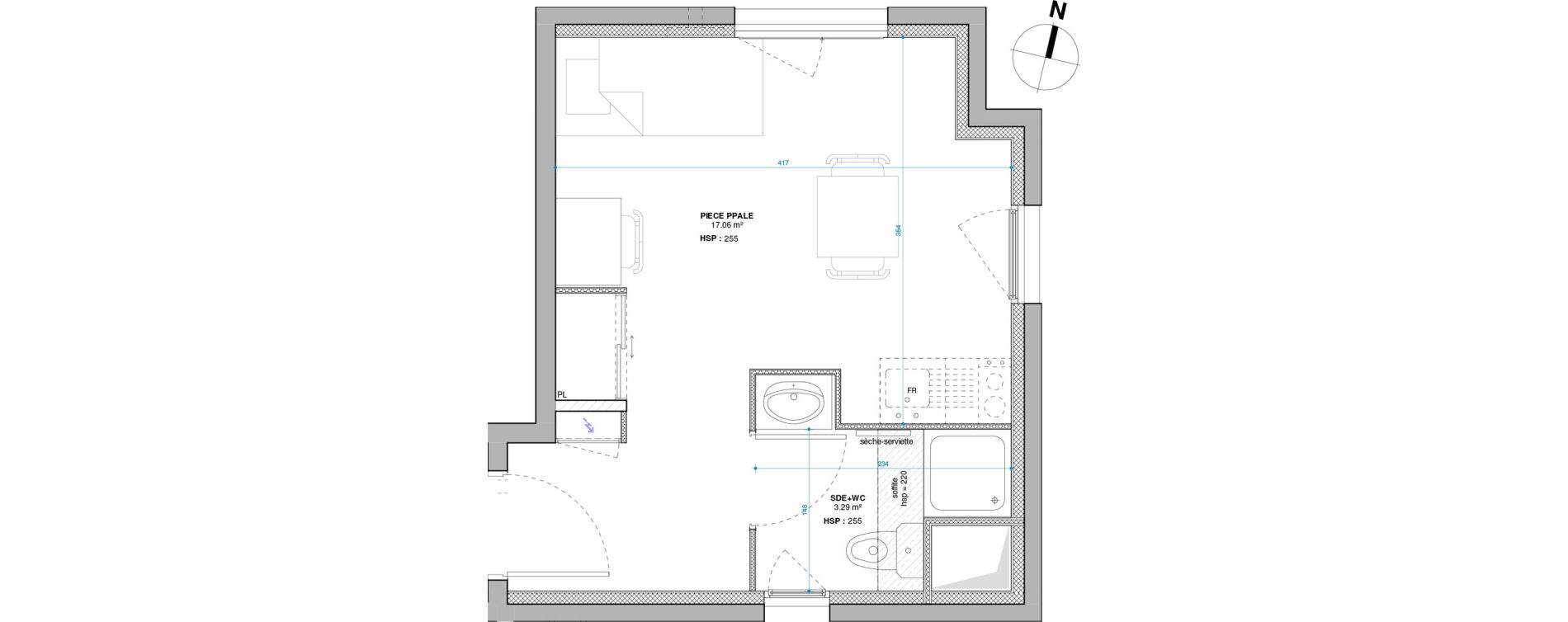 Appartement T1 de 20,35 m2 &agrave; Lyon Grand trou (8eme)