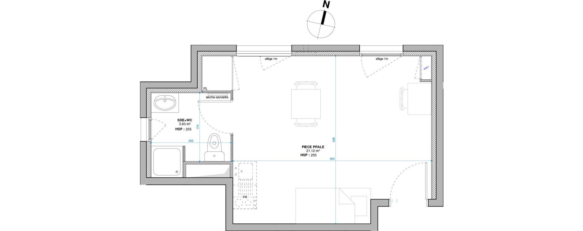 Appartement T1 de 24,95 m2 &agrave; Lyon Grand trou (8eme)