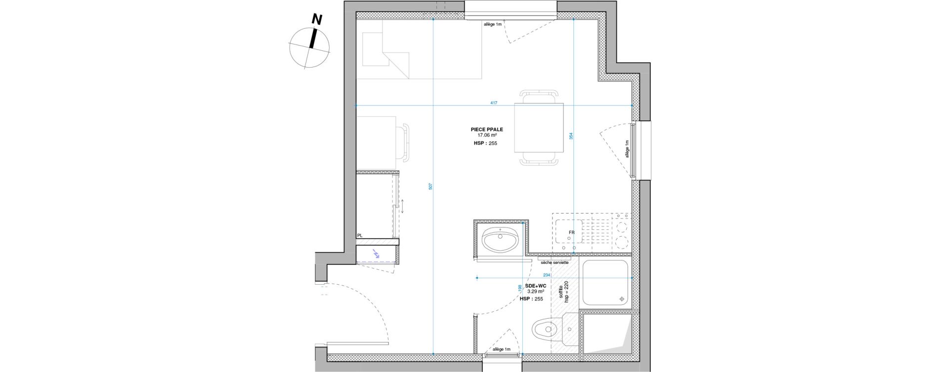 Appartement T1 de 20,35 m2 &agrave; Lyon Grand trou (8eme)