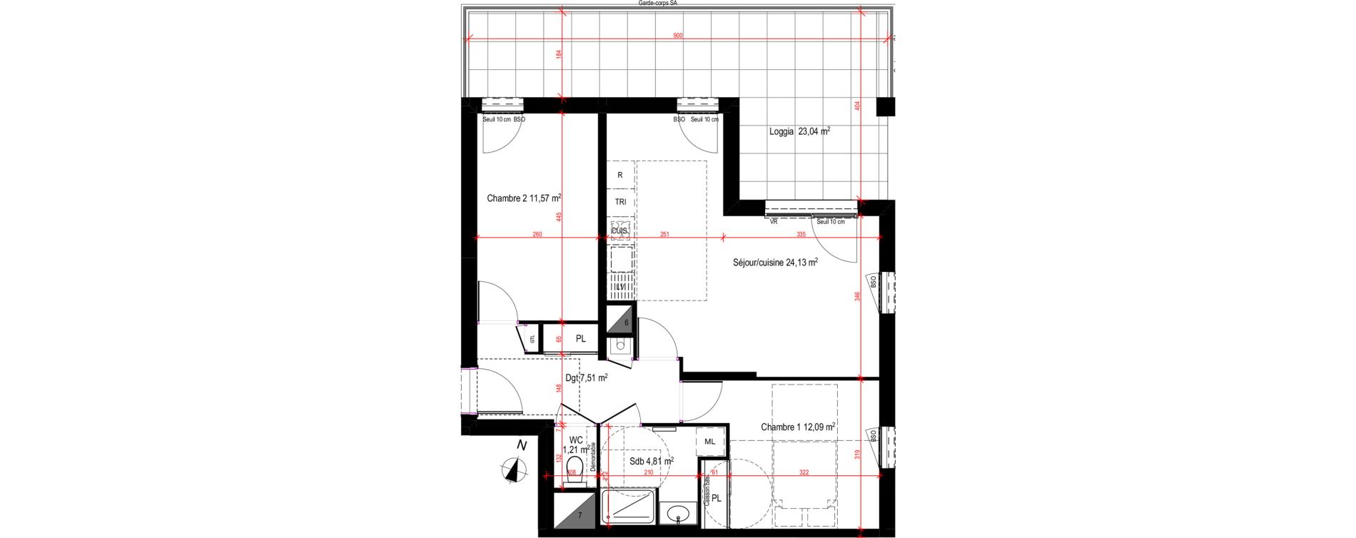 Appartement T3 de 61,32 m2 &agrave; Lyon Blandan (7eme)