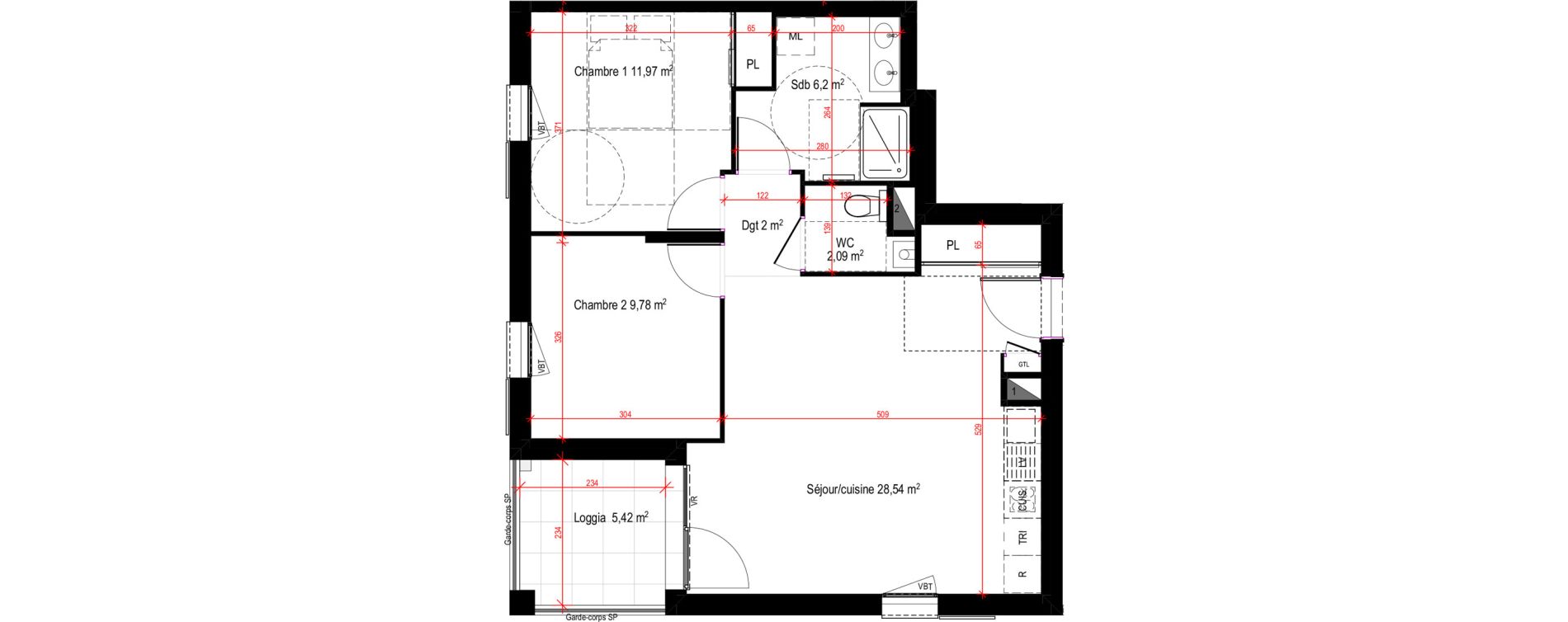 Appartement T3 de 60,80 m2 à Lyon Blandan (7eme)