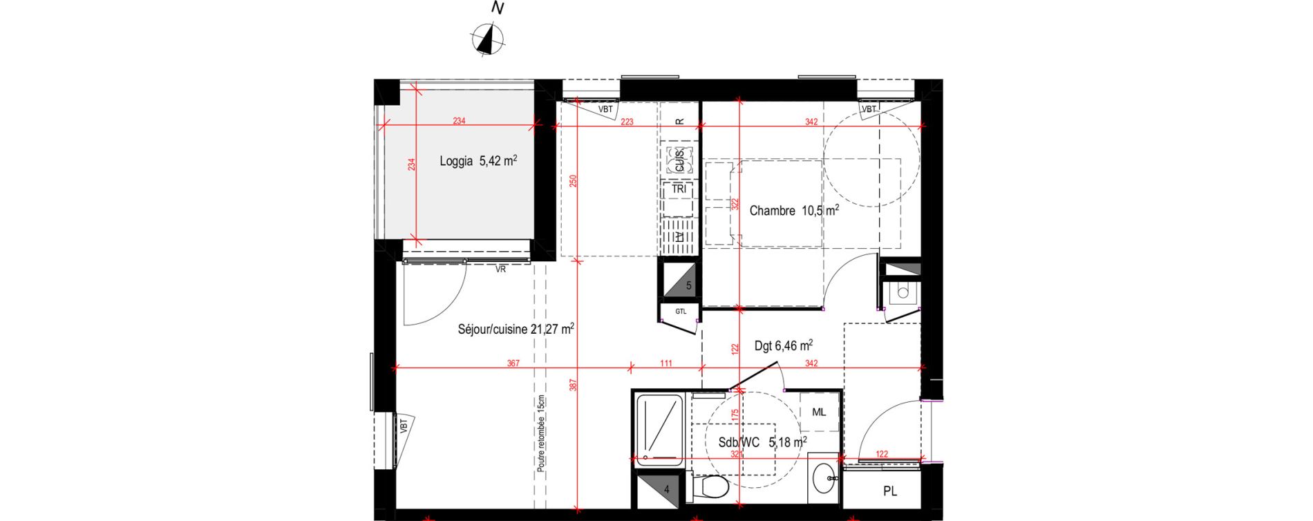 Appartement T2 de 43,41 m2 &agrave; Lyon Blandan (7eme)