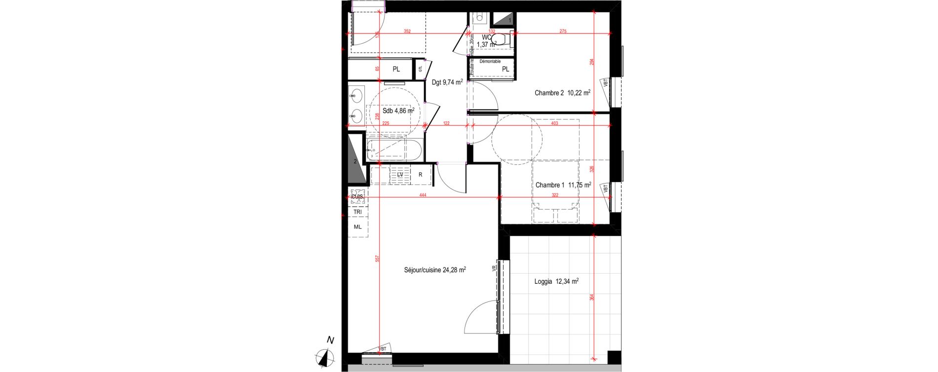 Appartement T3 de 62,22 m2 &agrave; Lyon Blandan (7eme)