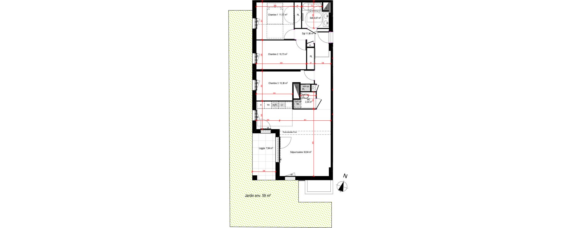 Appartement T4 de 82,71 m2 &agrave; Lyon Blandan (7eme)
