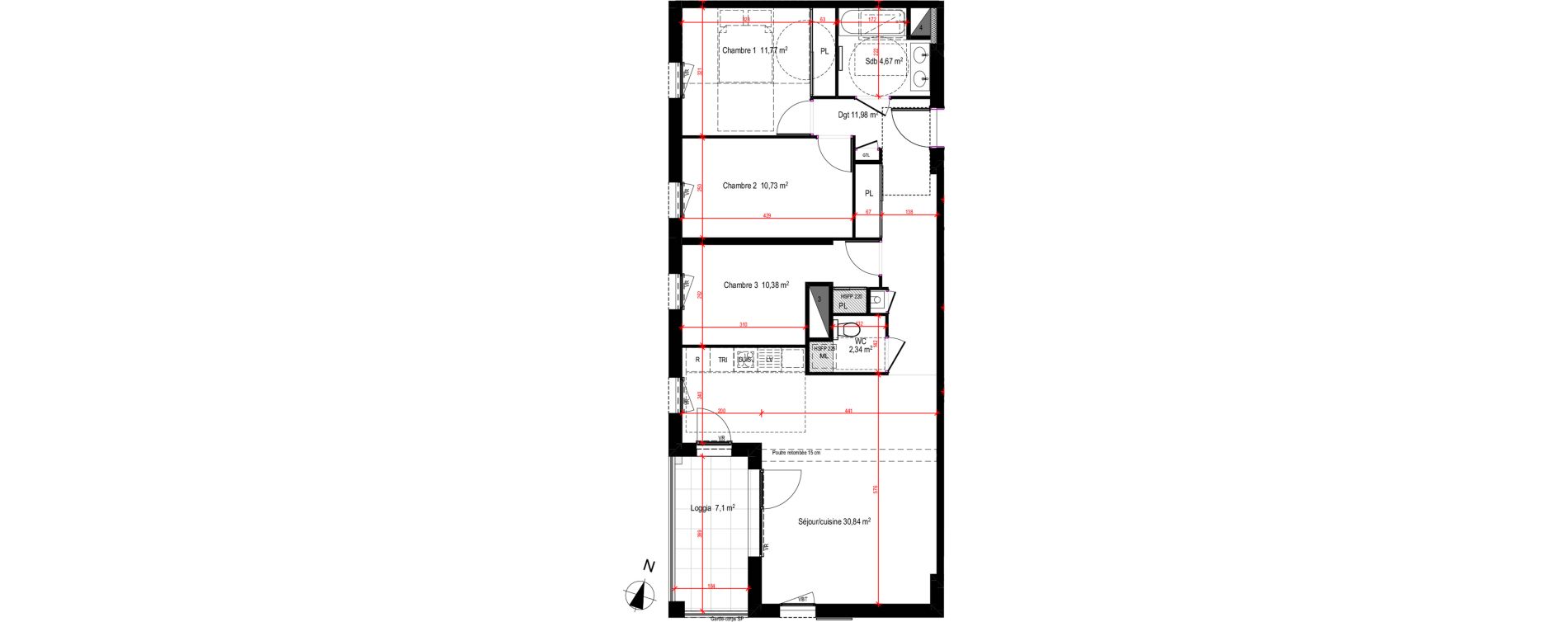 Appartement T4 de 82,71 m2 &agrave; Lyon Blandan (7eme)