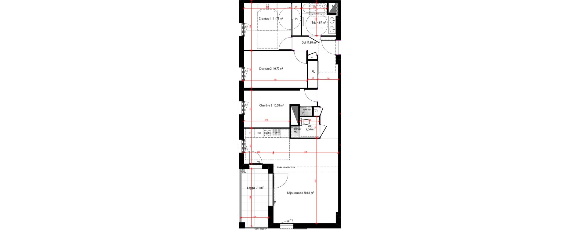 Appartement T4 de 82,70 m2 &agrave; Lyon Blandan (7eme)