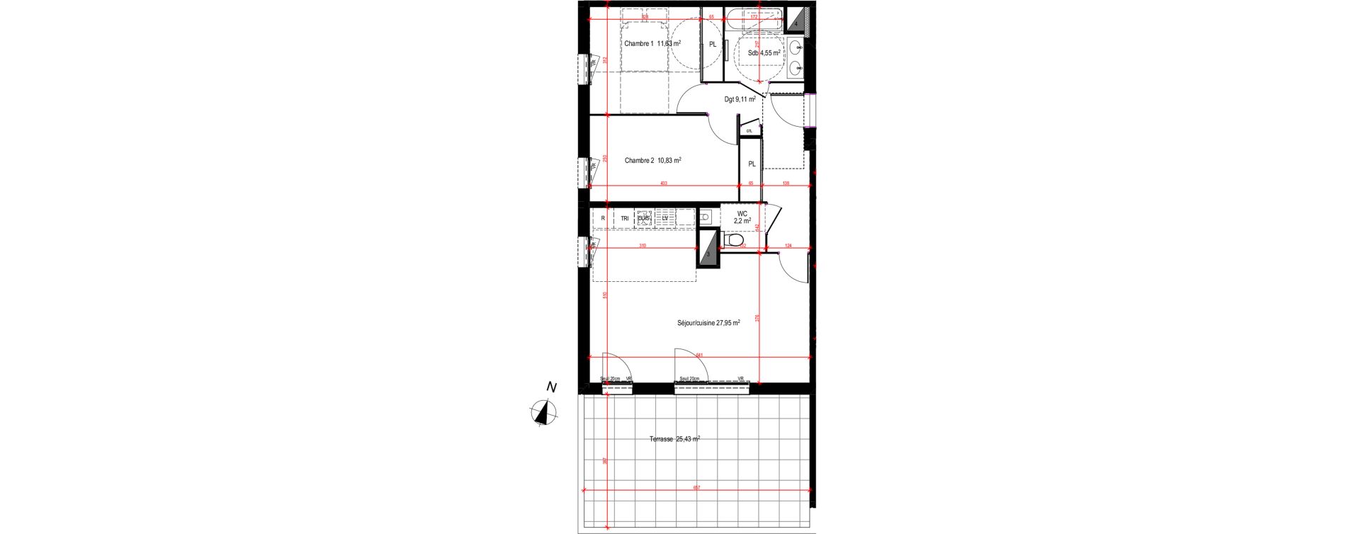 Appartement T3 de 66,27 m2 &agrave; Lyon Blandan (7eme)