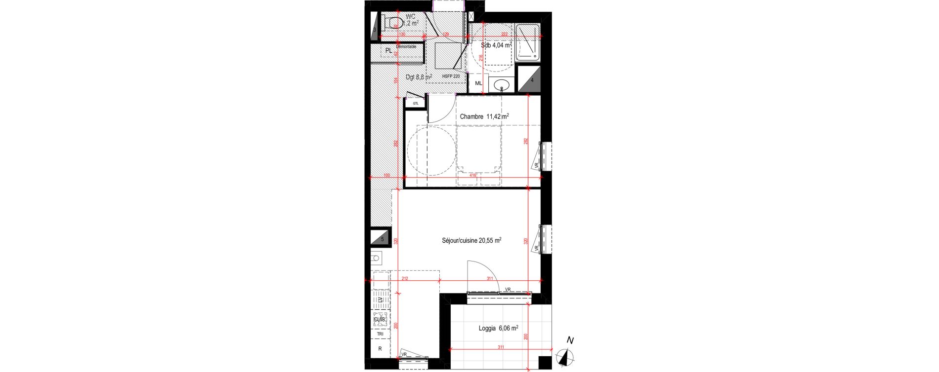 Appartement T2 de 46,01 m2 &agrave; Lyon Blandan (7eme)