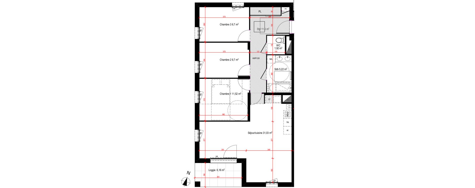 Appartement T4 de 80,29 m2 &agrave; Lyon Blandan (7eme)
