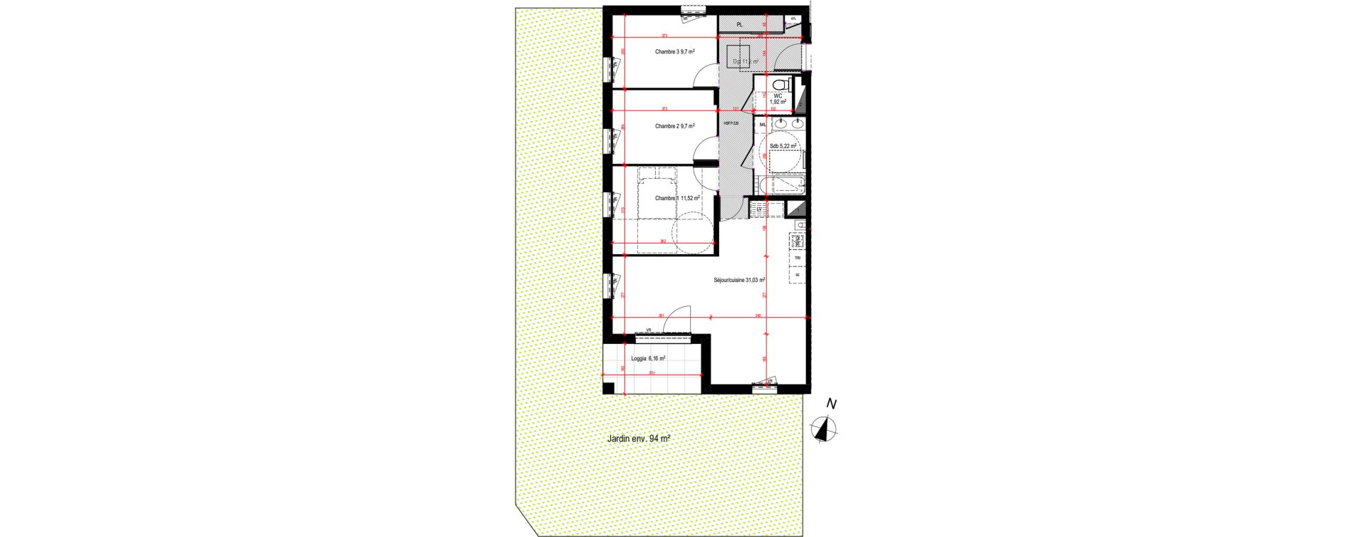 Appartement T4 de 80,29 m2 &agrave; Lyon Blandan (7eme)