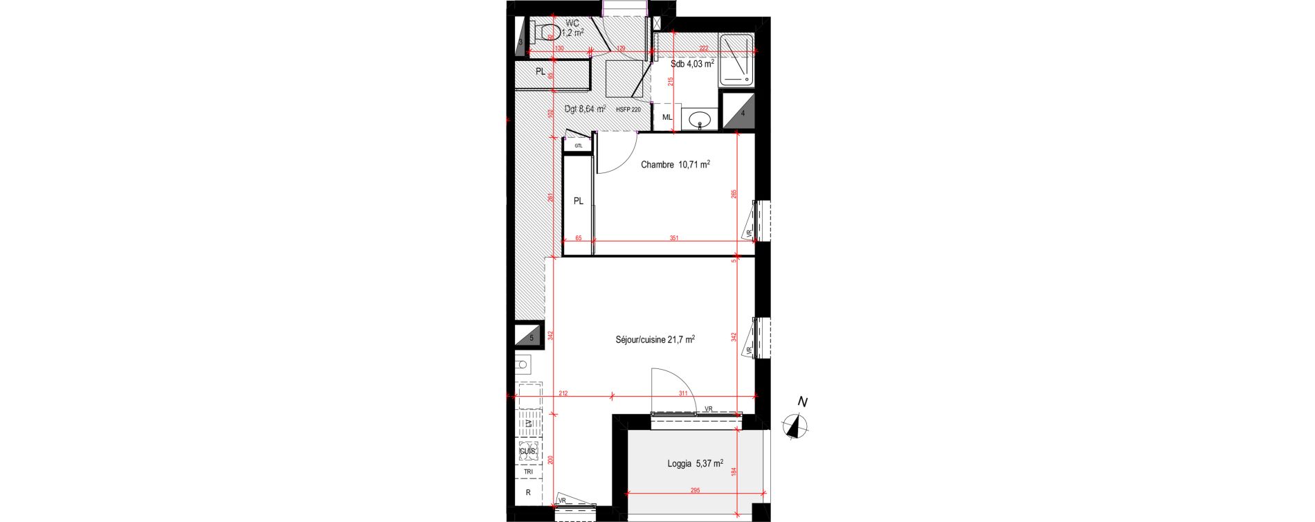 Appartement T2 de 46,28 m2 &agrave; Lyon Blandan (7eme)