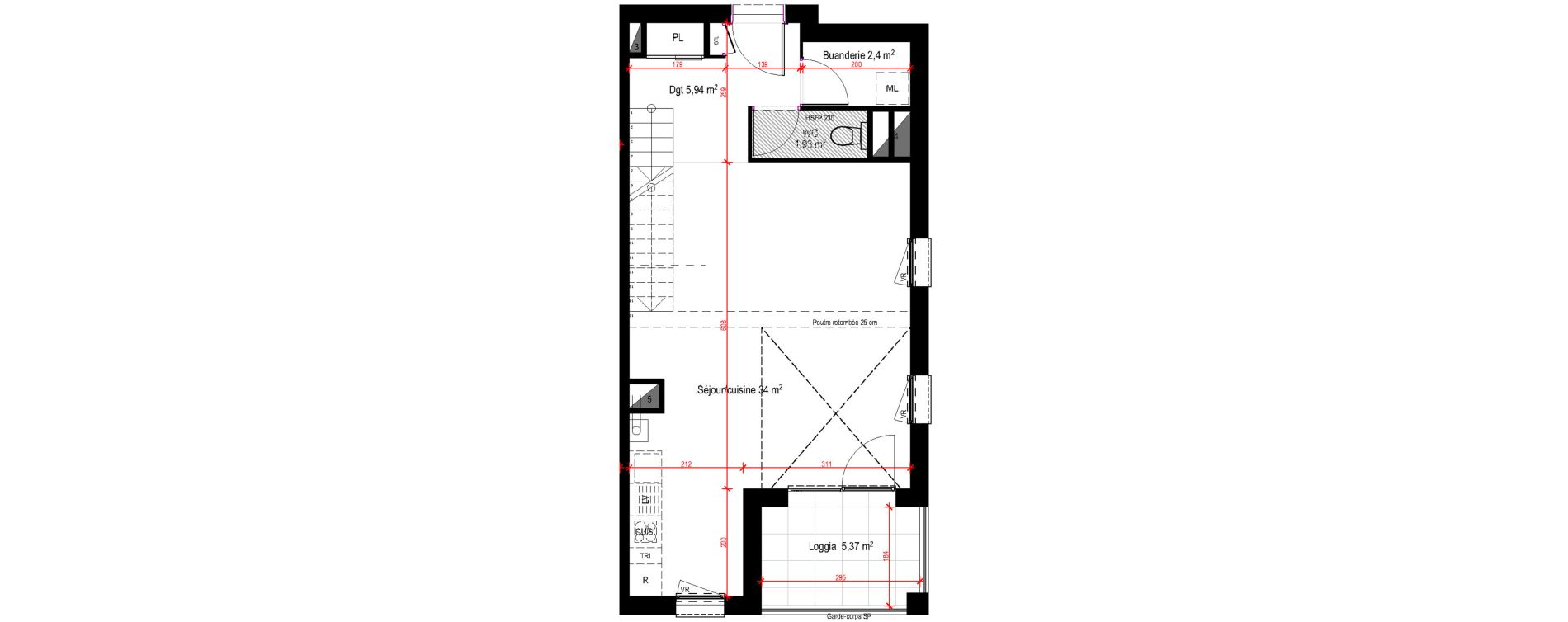 Duplex T3 de 79,34 m2 &agrave; Lyon Blandan (7eme)