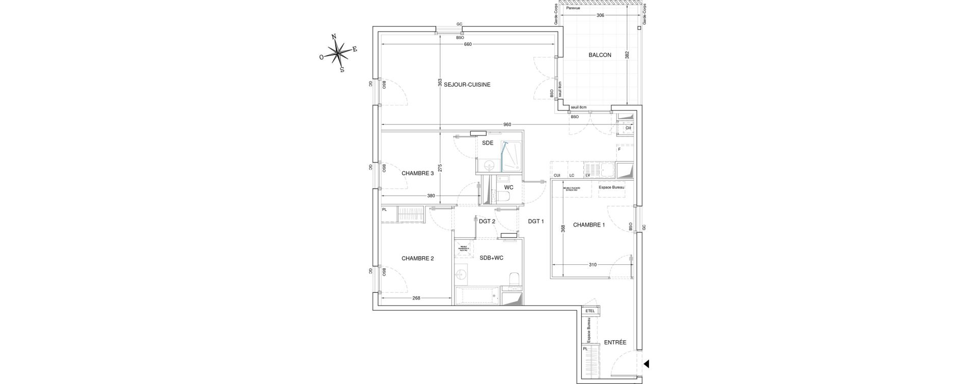 Appartement T4 de 90,70 m2 &agrave; Lyon Montchat (3&egrave;me)