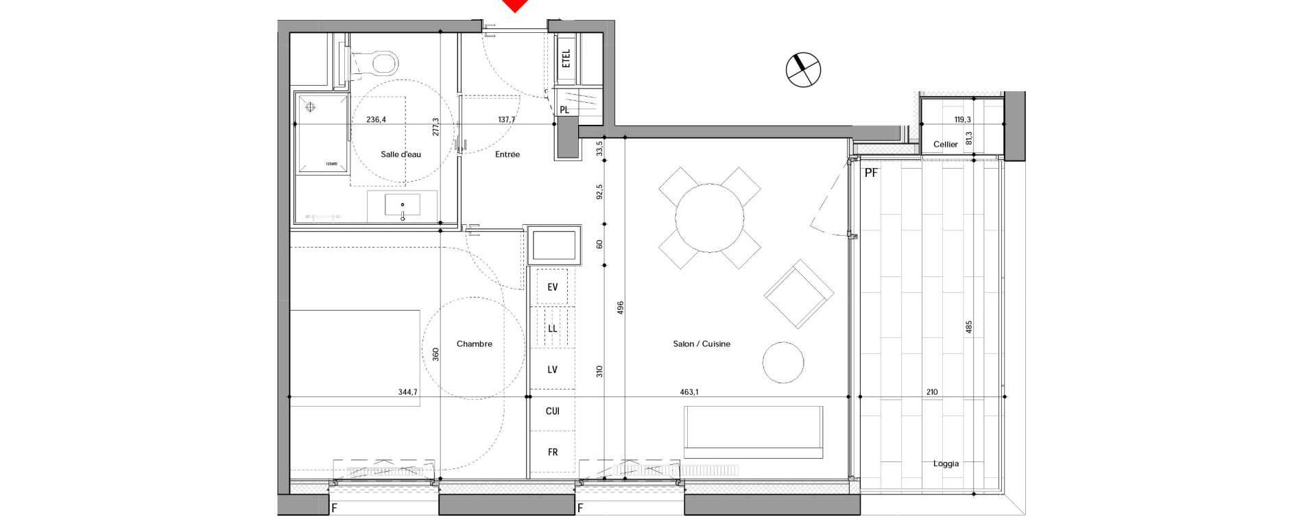 Appartement T2 de 44,20 m2 &agrave; Lyon La confluence (2eme)
