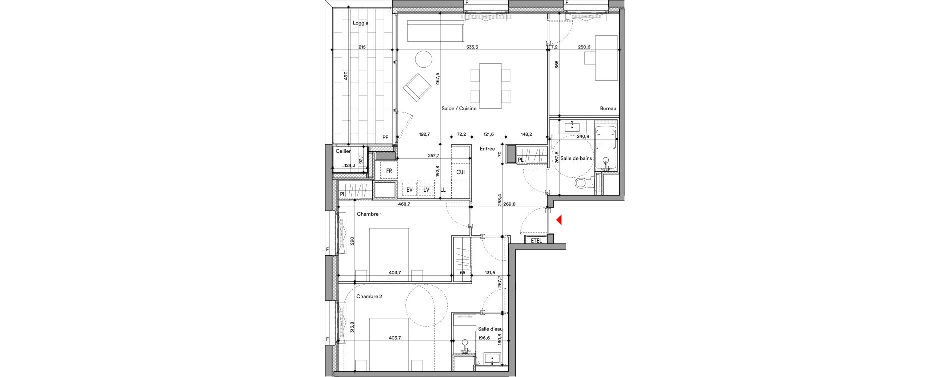 Appartement T4 de 88,70 m2 &agrave; Lyon La confluence (2eme)