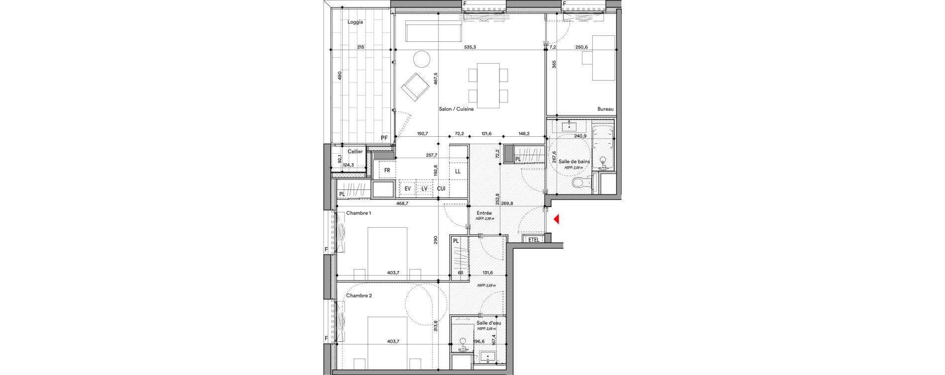 Appartement T4 de 88,70 m2 &agrave; Lyon La confluence (2eme)