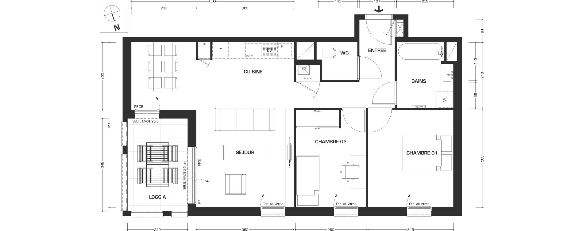 Appartement T3 de 62,56 m2 &agrave; Lyon Feuillat (3eme)