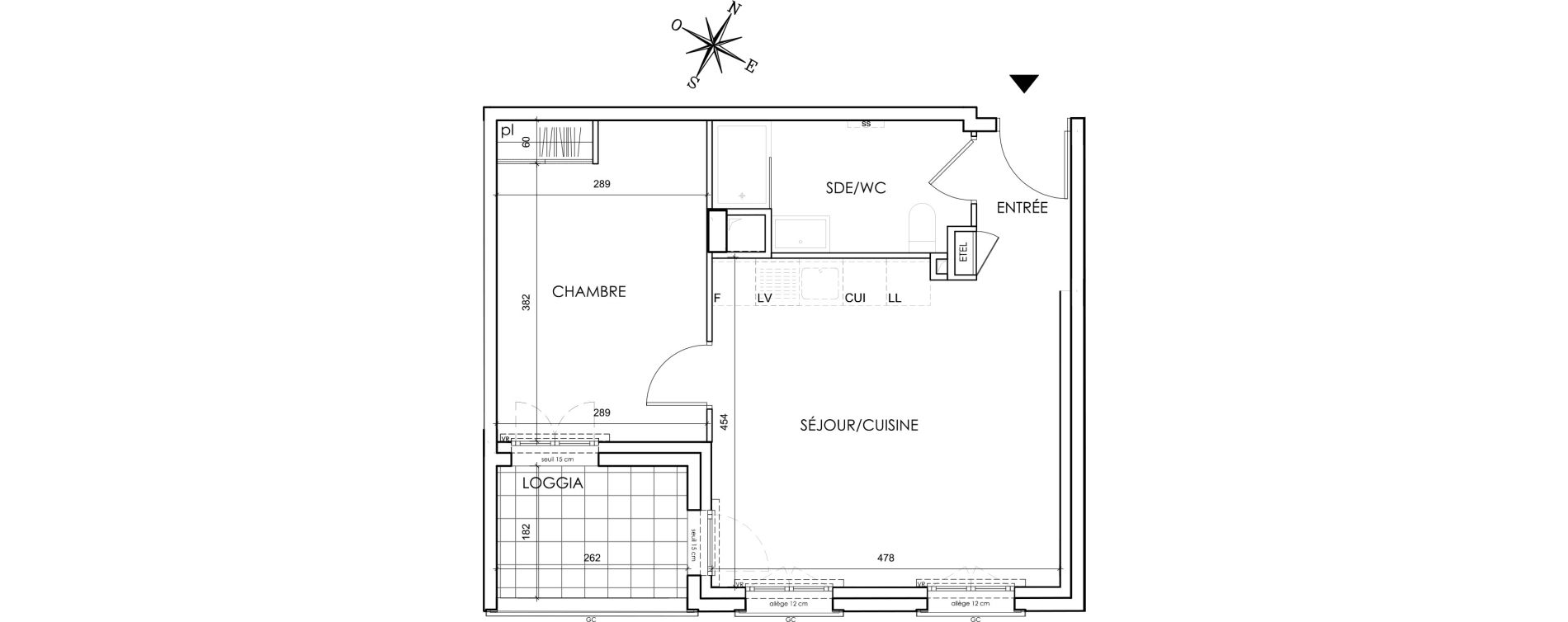 Appartement T2 de 42,37 m2 &agrave; Lyon Grand trou (8eme)