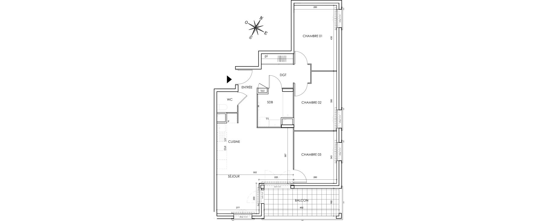 Appartement T4 de 74,05 m2 &agrave; Lyon Grand trou (8eme)