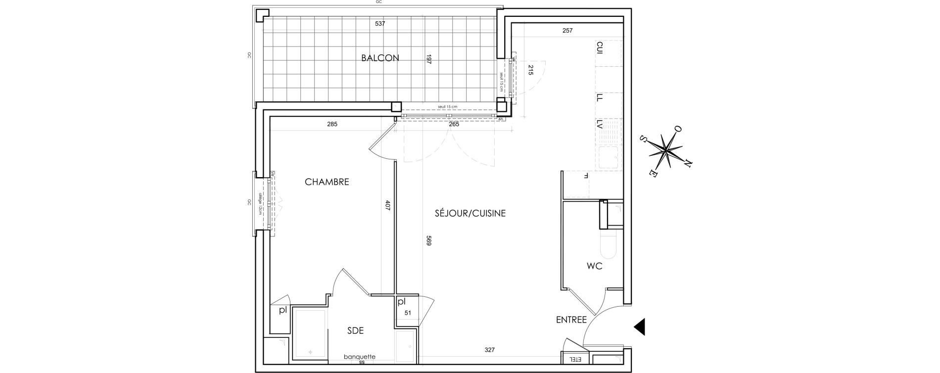 Appartement T2 de 49,73 m2 &agrave; Lyon Grand trou (8eme)