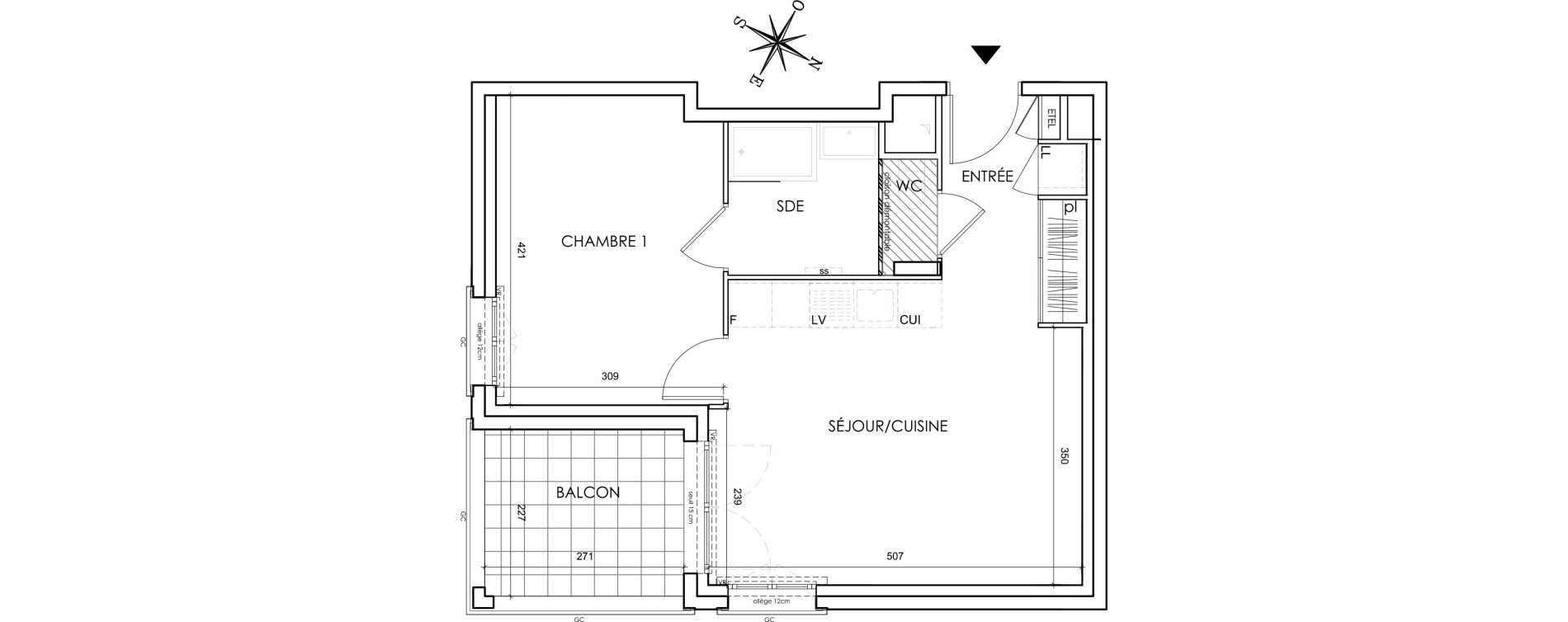 Appartement T2 de 43,23 m2 &agrave; Lyon Grand trou (8eme)