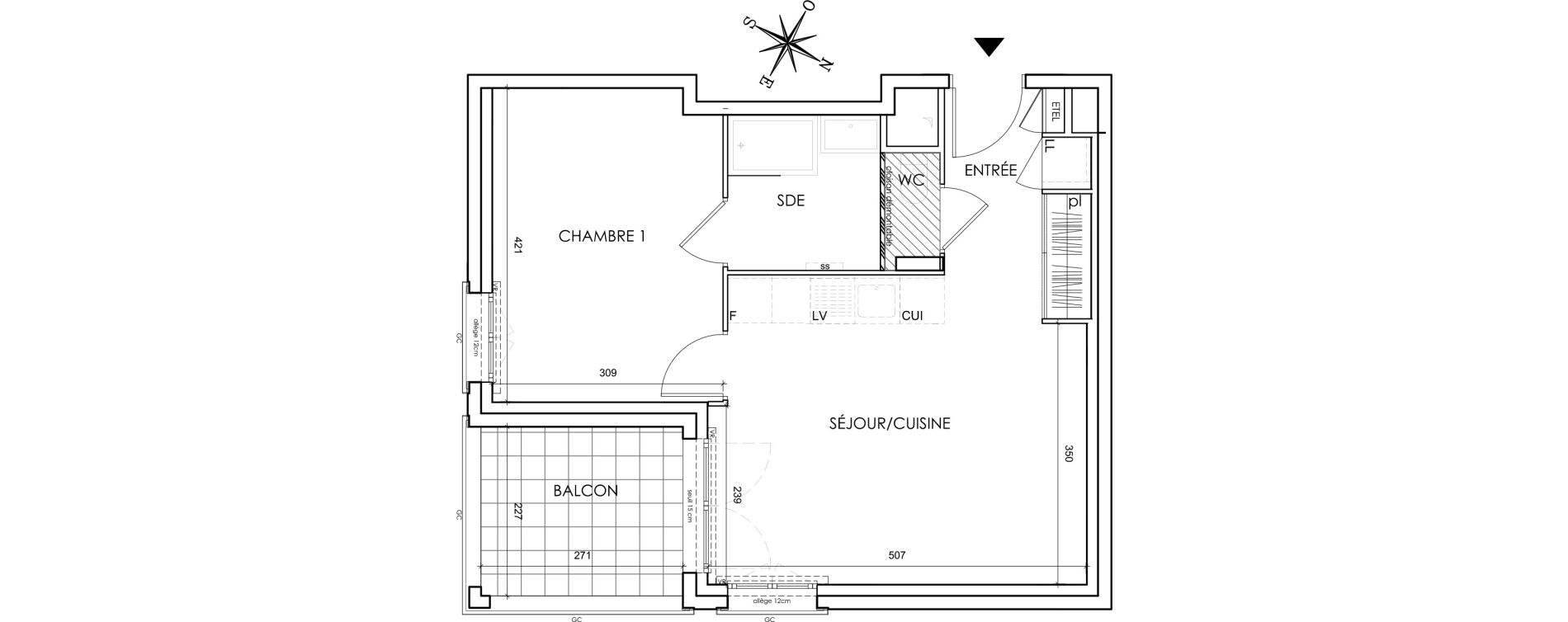 Appartement T2 de 43,21 m2 &agrave; Lyon Grand trou (8eme)